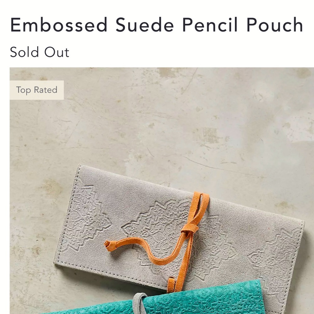Anthropology Embossed Grey Suede Pencil Pouch Clutch